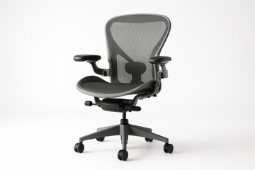 Fototapeta premium Modern ergonomic office chair in pristine white studio with perfect lighting for product photography