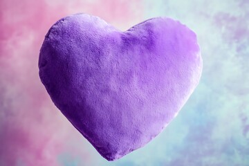 Plush Lavender HeartShaped Pillow Against a Dreamy Pastel Background, Perfect for Valentines