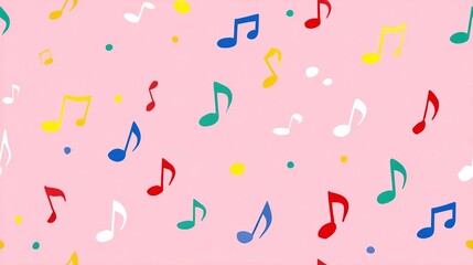 Vibrant Pink Background with Colorful Music Notes Creating a Joyful and Playful Atmosphere of Sound