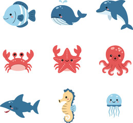 Cute Cartoon Sea Animals Collection