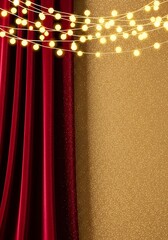 Festive elegance warm glow illuminating luxurious red curtain against gold wall