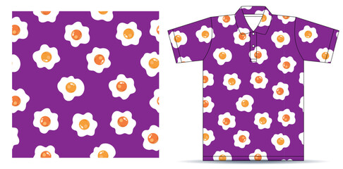 Vector Seamless Pattern with Fried Eggs, purple t-shirt
