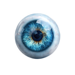 Close-up of a realistic, detailed blue human eye.  The eye's intricate details, including the pupil, iris, and sclera, are clearly visible.  The image has a high level of realism