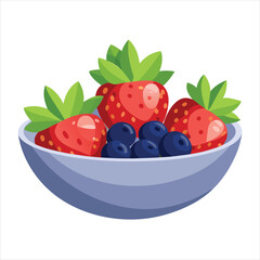 Bowl of fresh strawberries and blueberries, a healthy and delicious fruit mix, isolated on white background