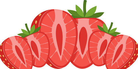 Strawberry vector. Sweet red fruit cut in half for a refreshing summer juice.