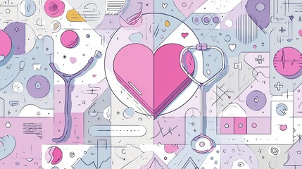 Artistic Heart Surrounded by Geometric Shapes Creating a Vibrant and Colorful Abstract Composition