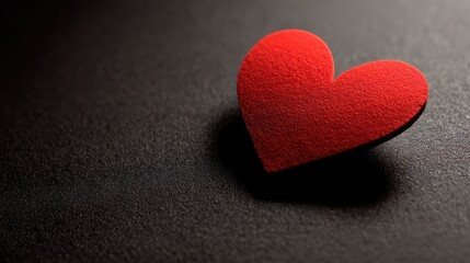 Fototapeta premium Red heart on black surface, minimalist abstract composition, symbolizing love and simplicity