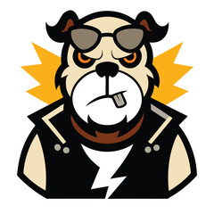 Tough bulldog character wearing sunglasses and leather jacket