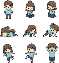 Cartoon Kids in Various Poses: Cute and Playful