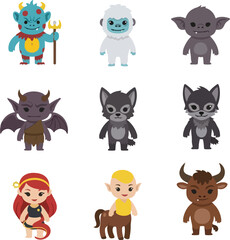 Cartoon Mythical Creatures Set: Cute Monsters & Fantasy Characters