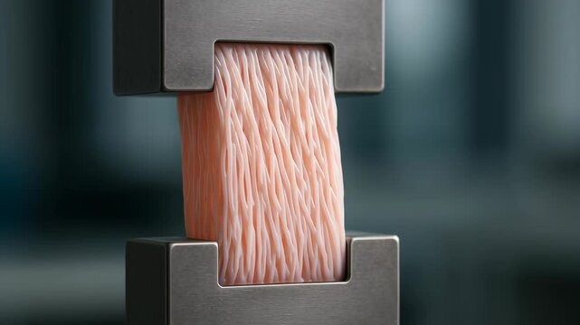 Bio material innovation engineering with soft tissue texture mechanical testing demonstrating strength flexibility elasticity research development