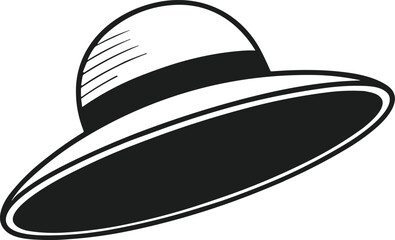 Wide Brim Hat Silhouette Vector – Minimalist Black Headwear Design