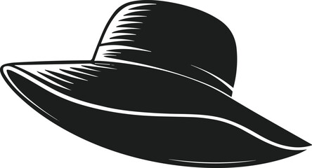 Stylish Wide Brim Hat Silhouette – Elegant Summer Headwear Vector