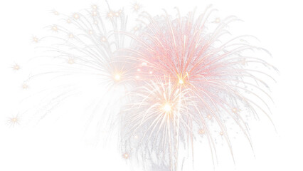 Fototapeta premium Transparent fireworks element with sparkles and star radiance isolated on white background PNG. AI GENERATED.