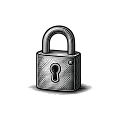 Naklejka premium Vintage Padlock with Keyhole Engraving, drawn in an engraved, woodcut style with fine details sketch engraving vector illustration. Scratch board imitation