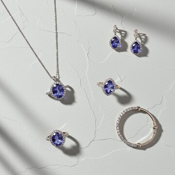 Luxury Tanzanite Jewelry Collection Flat Lay