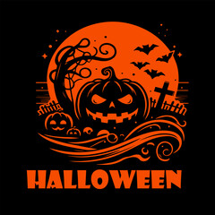 Halloween Night Scene with Jack-o'-Lantern and Moon