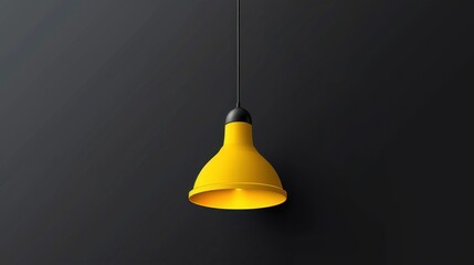Obraz premium Bright yellow pendant lamp illuminating dark background minimalist design element