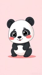 Obraz premium flat illustration of a cute little panda in pastel background