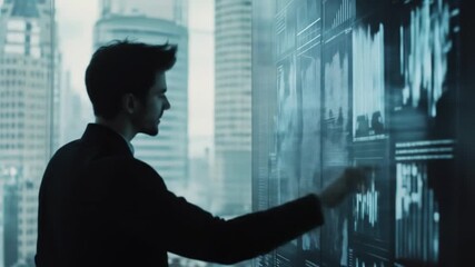 Analyst examines data in skyscraper office - Powered by Adobe