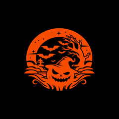 Halloween Night Scene with Jack-o'-Lantern and Moon