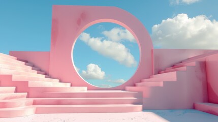 Fototapeta premium Dreamy Pink Architectural Vista with Sky Portal and Cloudscape Element