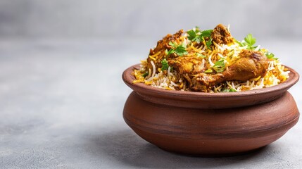Authentic chicken biryani in clay pot cuisine food photography

