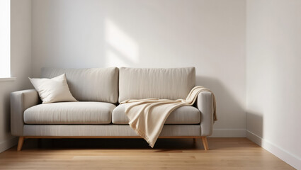 Neutral Minimalist Living Room with Soft Textiles
