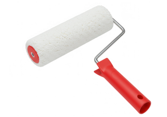 Close up of a paint roller with red handle isolated on transparent background