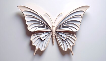 Monochromatic butterfly creation with intricate layered wing design and subtle shadows