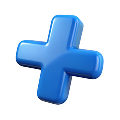 Fototapeta premium A shiny blue plus sign symbol isolated on transparent background
