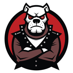 Tough pitbull dog mascot with crossed arms and studded vest