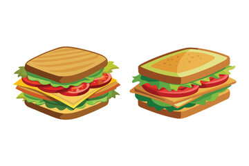 Delicious sandwiches with fresh ingredients like lettuce, tomatoes, and cheese, presented in a visually appealing manner, isolated on white background