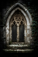 Gothic and haunted part of the window made from stone