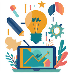 Innovative Business Solutions and Creative Strategies Represented in a Colorful and Engaging Composition of Business and Financial Icons