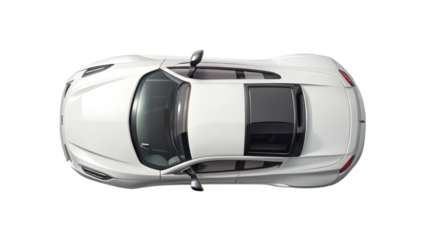 White Car Top View Isolated on Transparent white background, clipping path