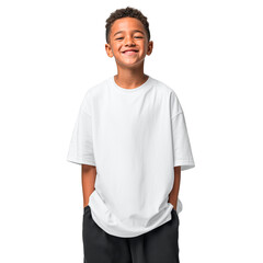 Happy boy in oversized white tee