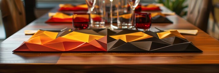 Elevate your dining experience with these eyecatching table mats in geometric designs of red and yellow.