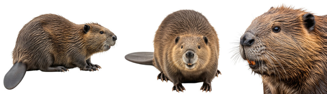 American beaver collection, side view, portrait and front view