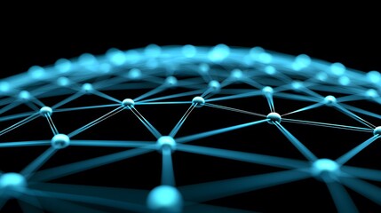 The image showcases a blurred network of interconnected, teal-colored spheres connected by lines, creating a futuristic, data-driven, and technologically advanced aesthetic.