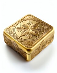 Elegant golden box with intricate floral designs, showcasing luxury and craftsmanship for decorative purposes.