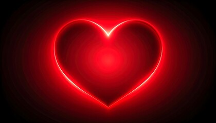 Radiant heart symbol glowing with deep red neon luminescence on black background