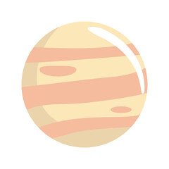 Beige-colored striped planet in flat design, suitable for educational space themes, children’s books, and scientific digital illustrations.

