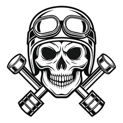 Monochrome skull with goggles and crossed exhaust pipes