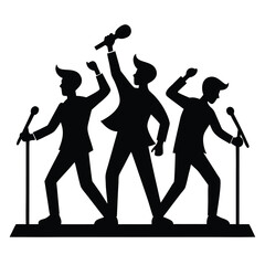 Three male singers in silhouette performing with microphones 1