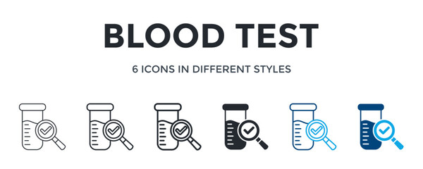 Blood Test Icon In Different Style Vector Illustration. Designed In Thin Line, Regular Line, Bold Line, Glyph, Color Line, And Color Glyph Style Can Be Used For Web