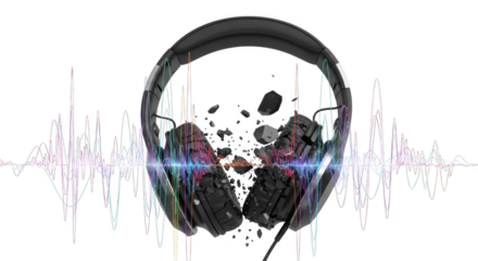 Exploding Sound Waves Headphones PNG for Music Lovers