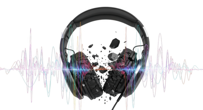 Exploding Sound Waves Headphones PNG for Music Lovers