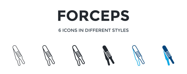 Forceps Icon In Different Style Vector Illustration. Designed In Thin Line, Regular Line, Bold Line, Glyph, Color Line, And Color Glyph Style Can Be Used For Web