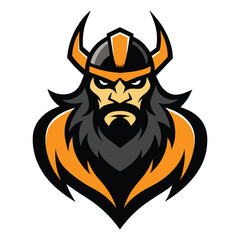 Fierce viking warrior mascot with horned helmet and long beard